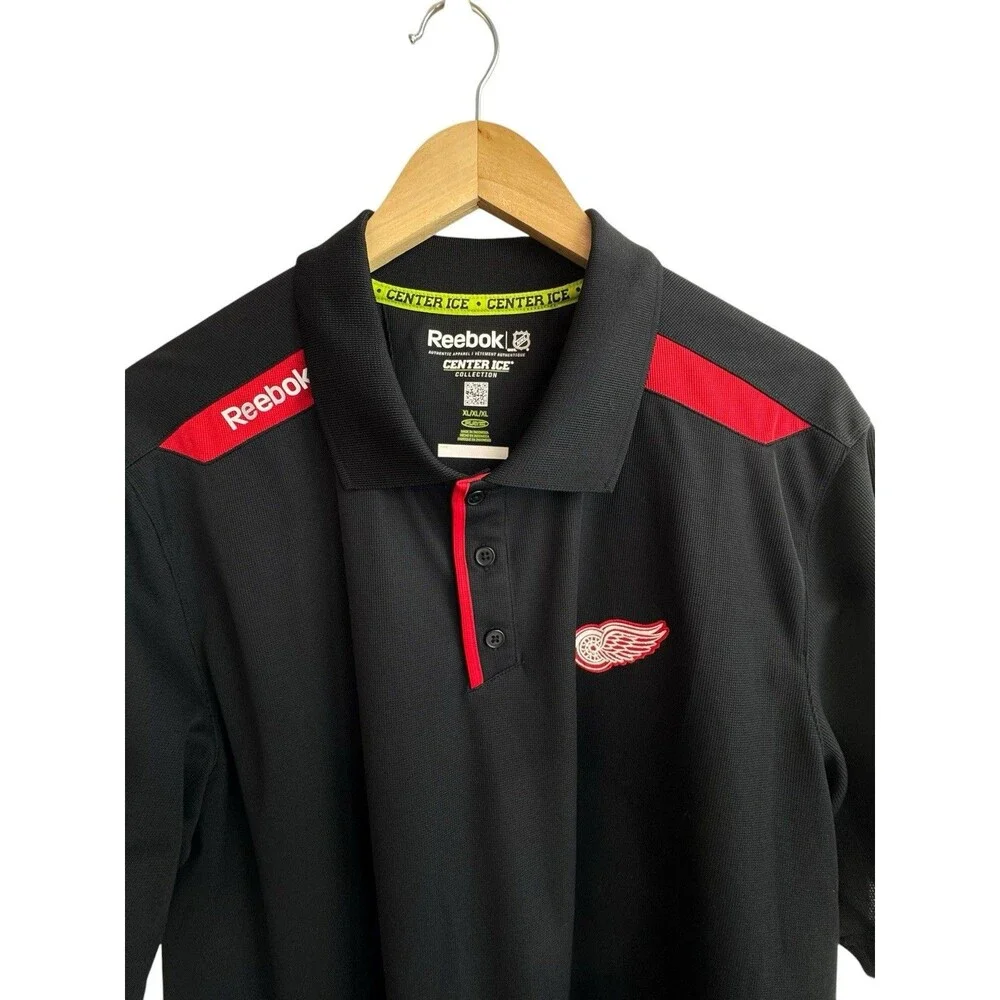 Reebok Center Ice Detroit Red Wings NHL Black Performance Polo Shirt Men’s XL